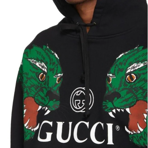 Gucci Mens Tiger Print Hooded Sweatshrt Black Sz L - Picture 4 of 11